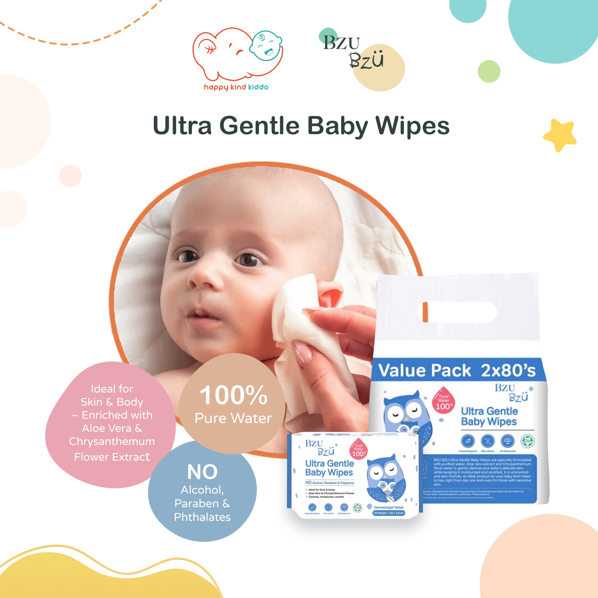 Bzu Bzu Ultra Gentle Baby Wipes (30s or 80s x 2)