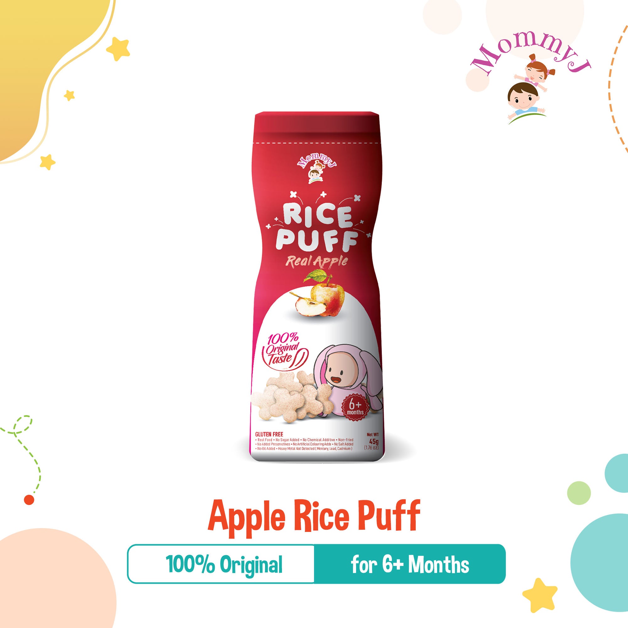 MommyJ Baby Pure Rice Puff for 6M+, 3 Flavors (Apple, Banana, Blueberry)