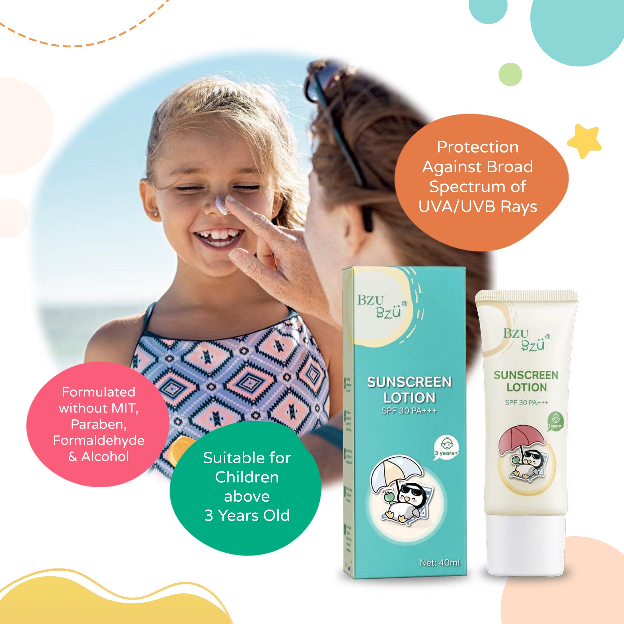 Bzu Bzu Sunscreen Lotion for 3Y+ (40mL)