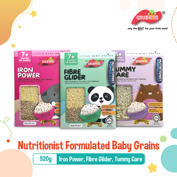 Gnubkins NUTRITIONIST FORMULATED for 6M+ or 7M+, 3 Types (Fibre Glider, Iron Power, Tummy Care)