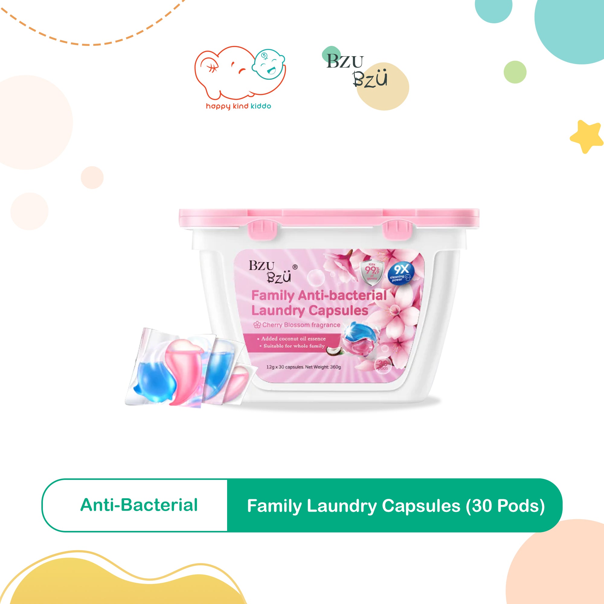 Bzu Bzu Family Anti-bacterial Laundry Capsules (30 pods)