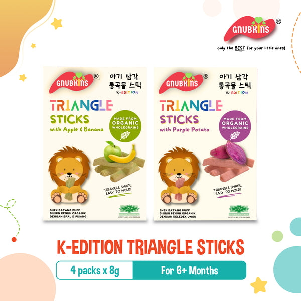 Gnubkins K-Edition Triangle Sticks for 6M+, 2 Flavors (Apple & Banana, Purple Potato)