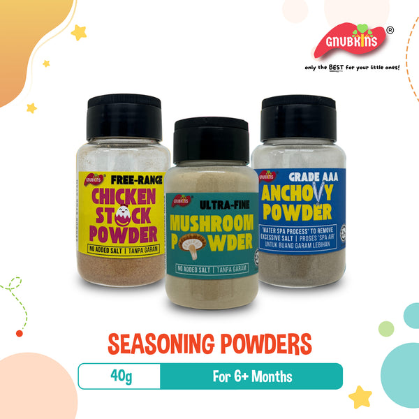 Gnubkins Seasoning Powders for 6M+, 3 Types (Anchovy, Chicken Stock, Mushroom)