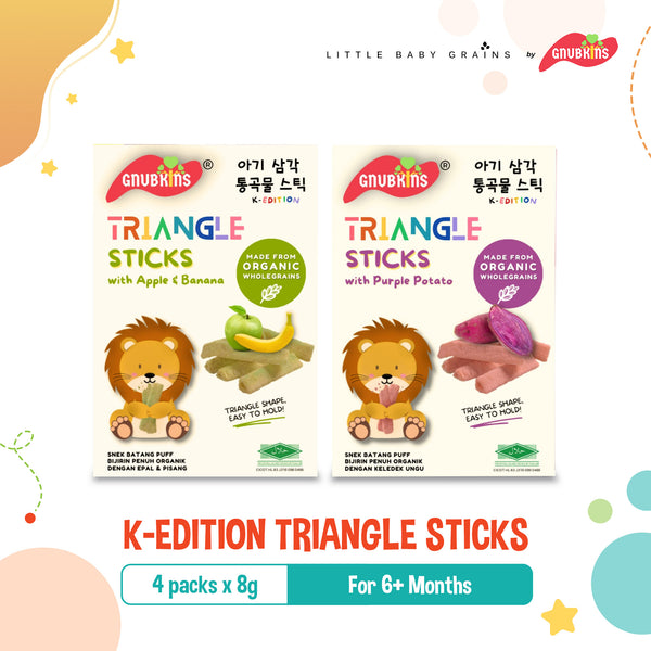 Little Baby Grains K-Edition Triangle Sticks for 6M+, 2 Flavors (Apple & Banana, Purple Potato)