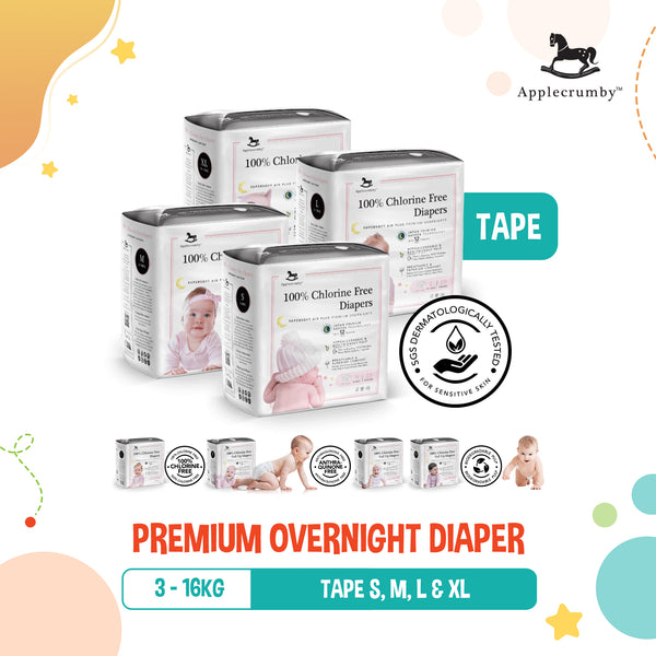 Applecrumby Chlorine-Free Premium Overnight Diaper (Mini Pack), TAPE