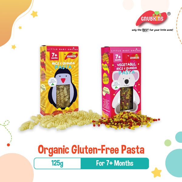 Gnubkins Organic Gluten-Free Pasta for 7M+, 2 Types (Rice & Quinoa or Vegetable, Rice & Quinoa)