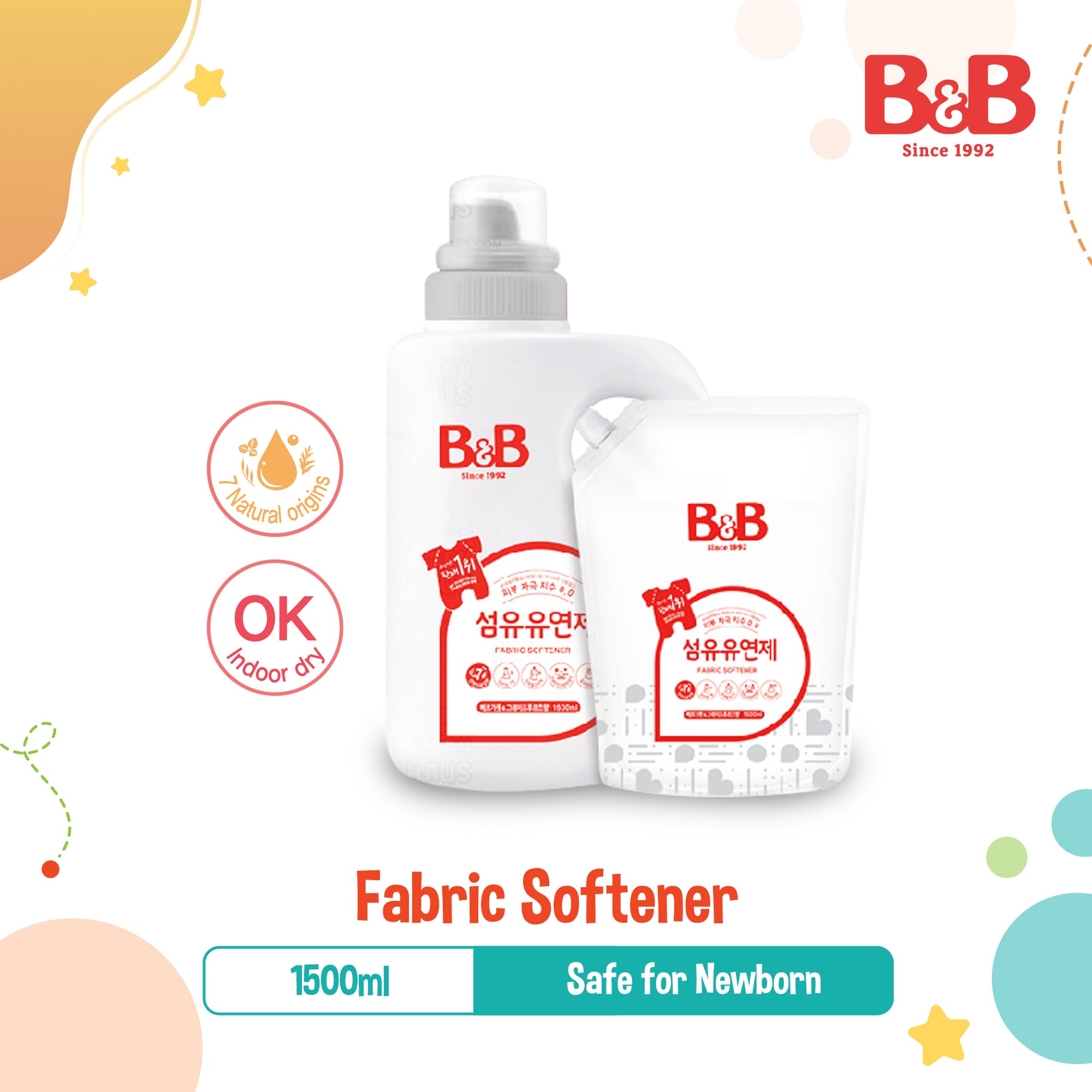 B&B Baby Fabric Softener, 1500ml Bottle or Refill