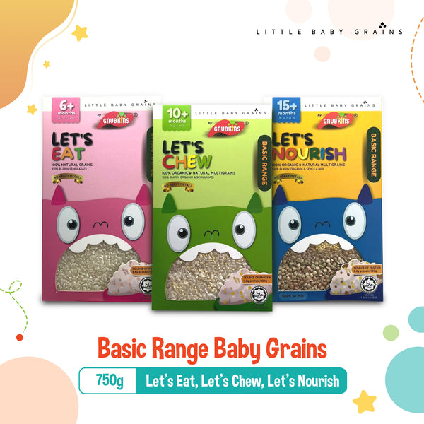 Little Baby Grains BASIC Range from 6M to 15M+, 3 Stages (Let's Eat, Let's Chew, Let's Nourish)