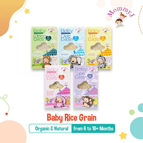 MommyJ Baby Rice Grain from 6M to 15M+, 5 Steps (Mono-Grain, Duo-Grain, Tri-Grain, Multi-Grain, Super-Grain)