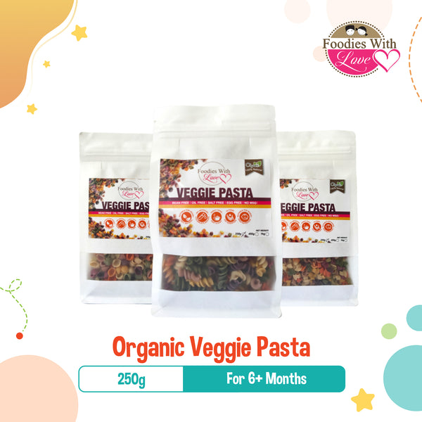 Foodies With Love Organic Veggie Pasta for 6M+ (250g), 3 Shapes (Spiral, Shell, Baby)