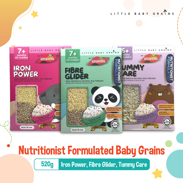 Little Baby Grains NUTRITIONIST FORMULATED for 6M+ or 7M+, 3 Types (Fibre Glider, Iron Power, Tummy Care)