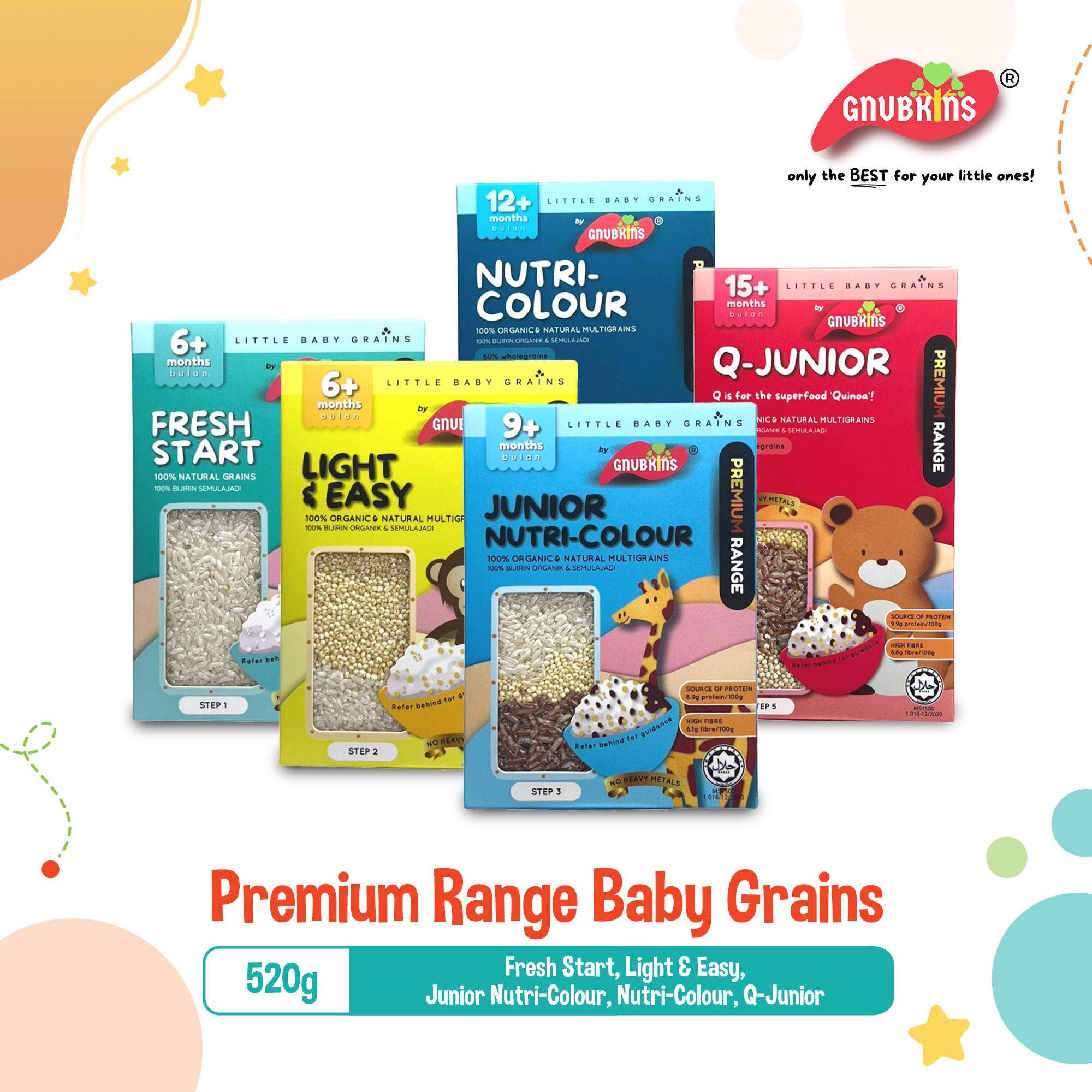 Gnubkins PREMIUM Range from 6M to 15M+, 5 Steps (Fresh Start, Light & Easy, Junior Nutri-Colour, Nutri-Colour, Q-Junior)