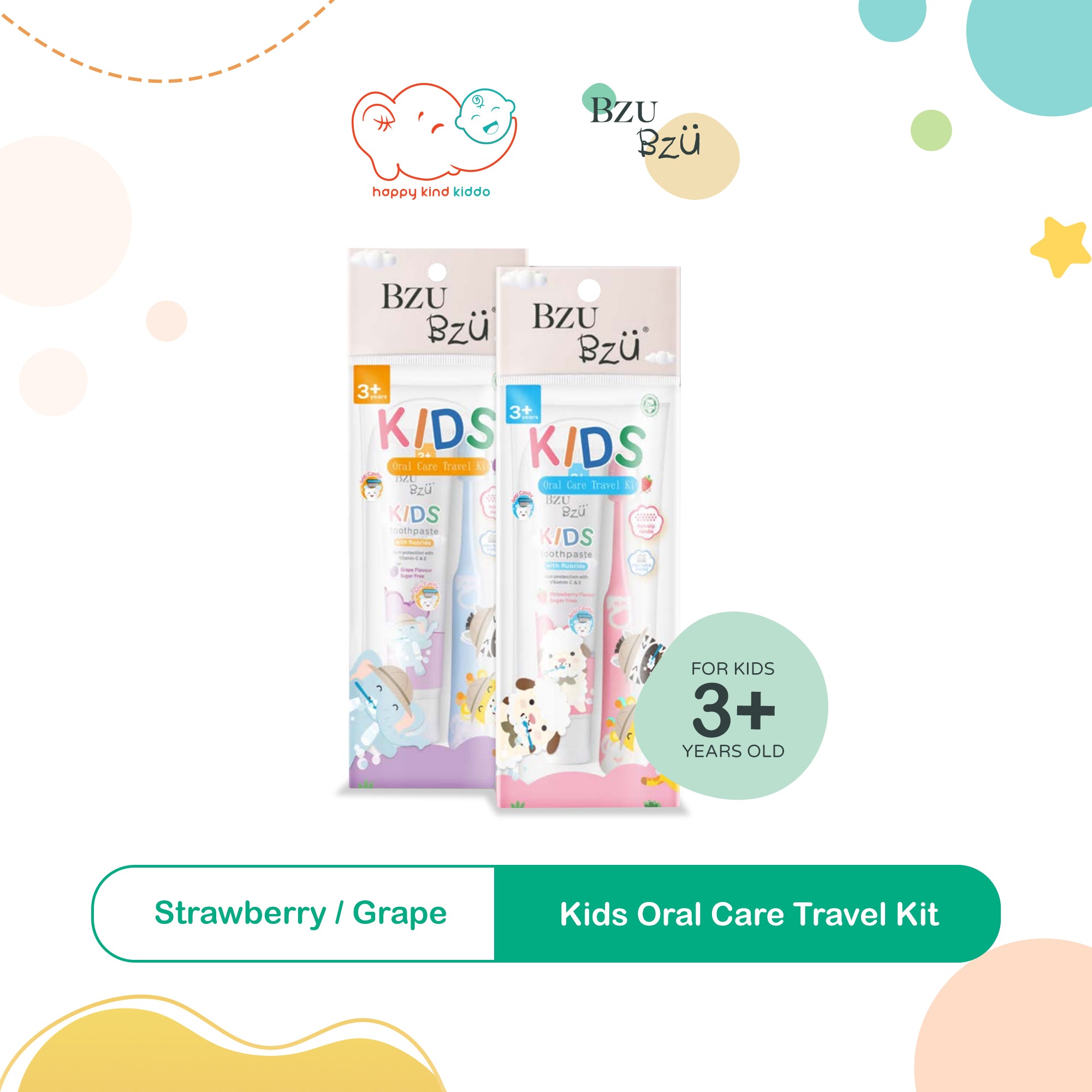 Bzu Bzu Kids Oral Care Travel Kit, 2 Flavors (Grape, Strawberry)