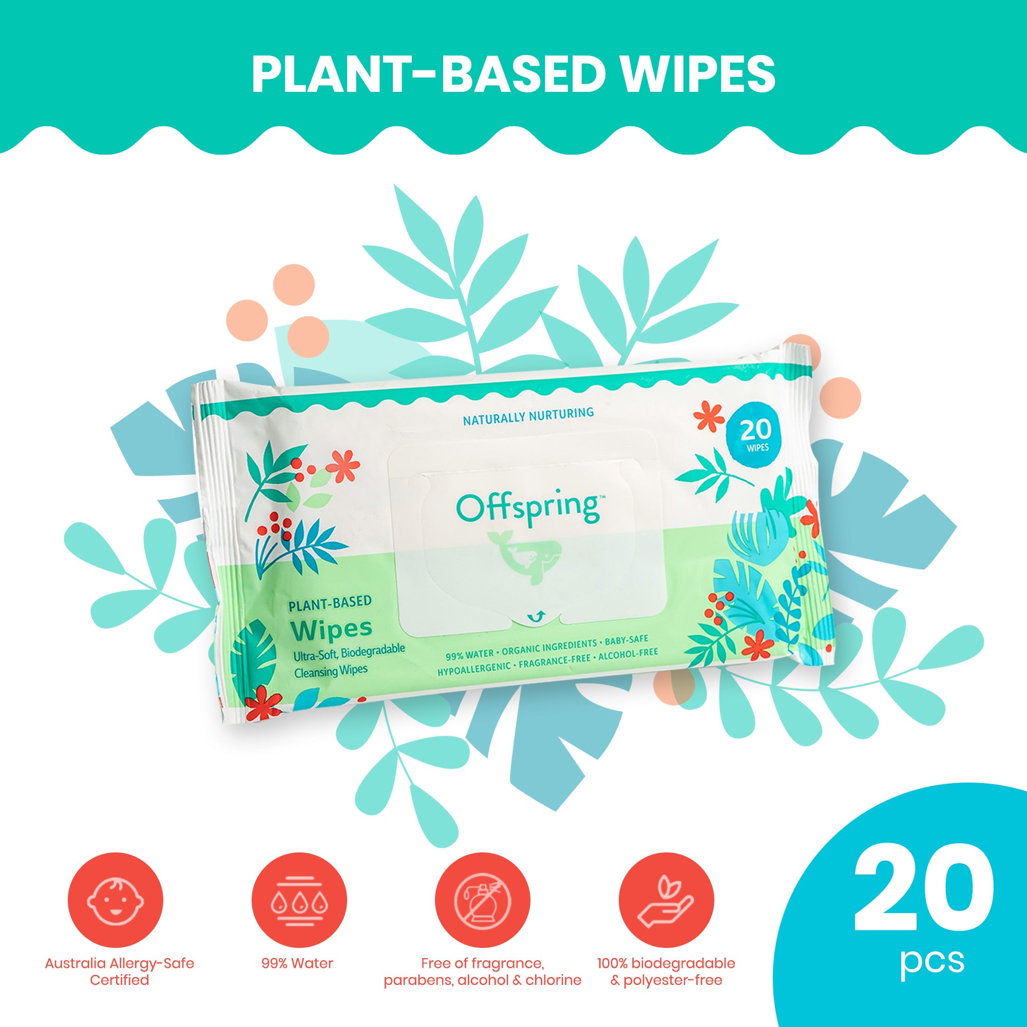 Offspring Plant-Based Baby Wipes (20 or 80 Sheets)