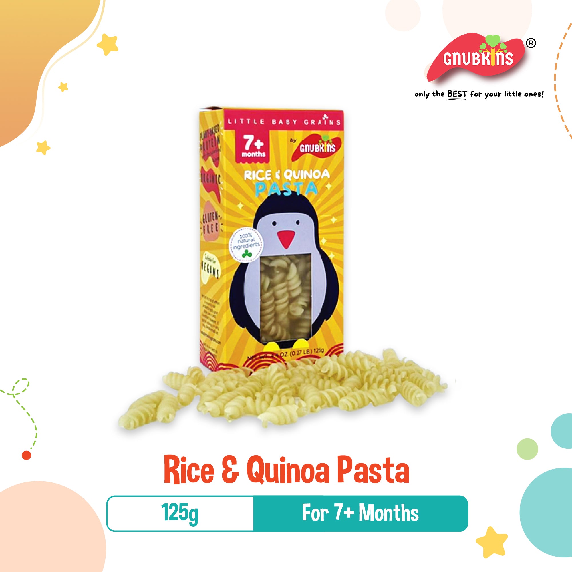 Gnubkins Organic Gluten-Free Pasta for 7M+, 2 Types (Rice & Quinoa or Vegetable, Rice & Quinoa)