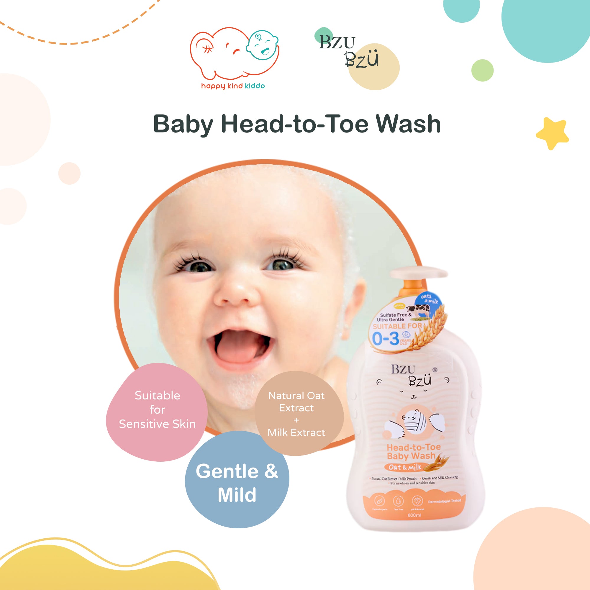 Bzu Bzu Head-to-Toe Oat Milk Baby Wash (600mL)