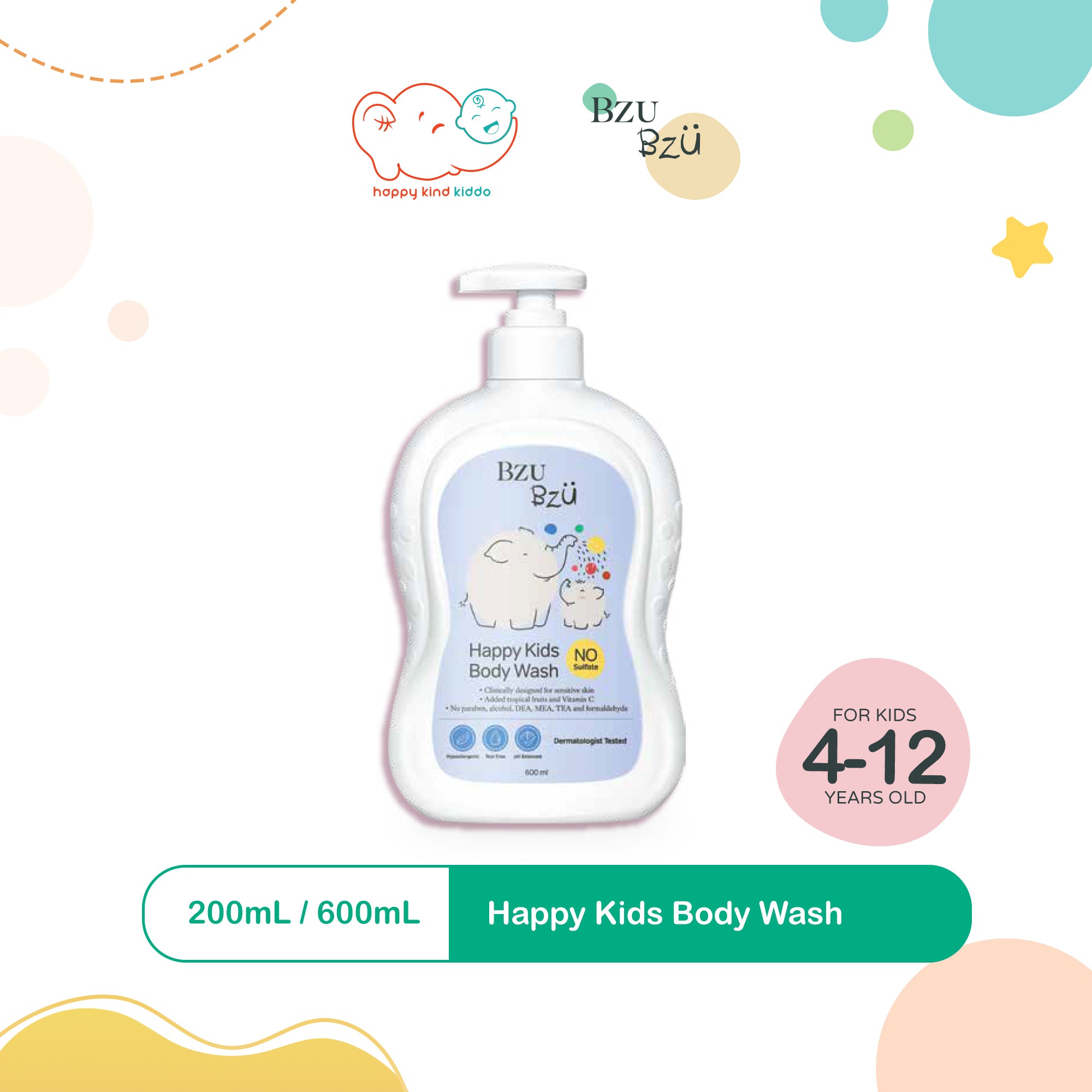 Bzu Bzu Happy Kids Body Wash (200mL or 600mL)