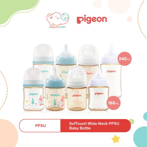 Pigeon SofTouch Wide Neck PPSU Nursing Baby Bottle, 2 Sizes (160mL, 240mL)