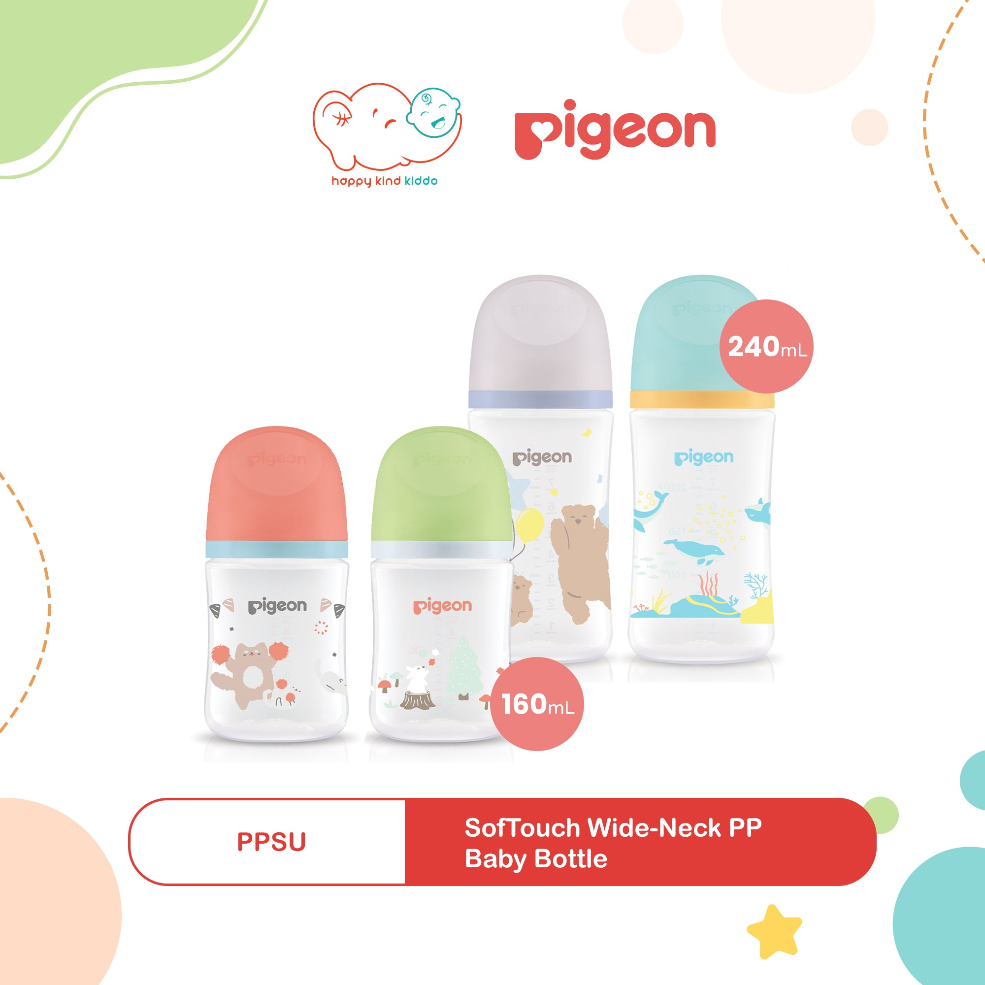 Pigeon SofTouch Wide Neck PP Nursing Baby Bottle, 2 Sizes (160mL, 240mL)