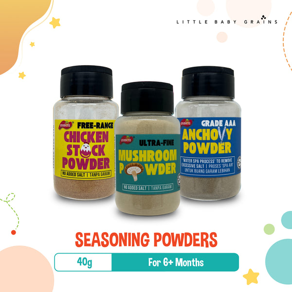 Little Baby Grains Seasoning Powders for 6M+, 3 Types (Anchovy, Chicken Stock, Mushroom)