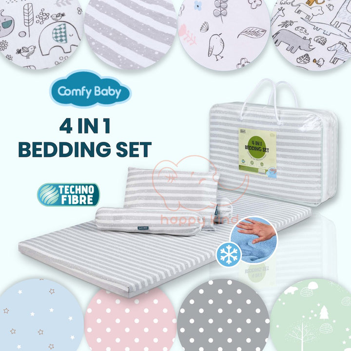 4 in 1 Bedding Set (Mattress Topper, Pillow and Bolsters) by Comfy Baby