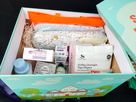6m+ cereal, overnight nappies, tote bag